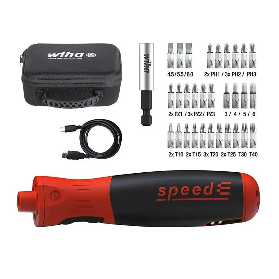 WIHA 45791 35-in-1 Cordless Electric Screwdriver Set with 31 Bits & Bit Storage Box & Storage Bag & Type-C Charging Cable&Handle