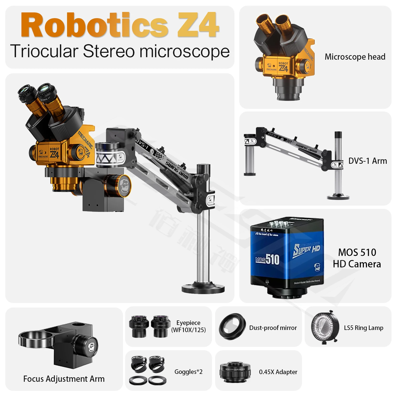 MECHANIC Robot Z4 Trinocular Stereo Microscope 6.5X-60X