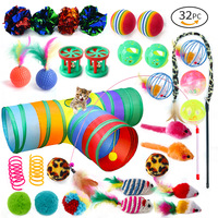 2025 Rainbow Cat Tunnel Foldable Pet Play Tubes Balls Collapsible Crinkle Channel Puppy Rabbit Play Chase Hide Tunnel 32pcs/set