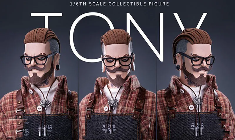 JC-001 1/6 Scale Fashion Barber Shop Tony 12 inches Male Solider Action Figure with Double Head Sculpts Model for Fans Gifts