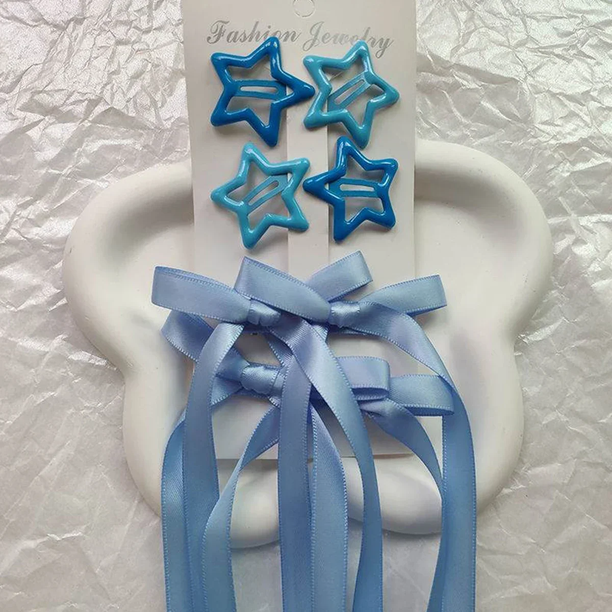 مجموعة مكونة من 6 قطع من إكسسوارات الشعر النسائية، مجموعة مرصعة بالنجوم والقوس، مشبك شعر بشريط على شكل فيونكة على شكل باليه، شريط ذيل حصان مزدوج Br