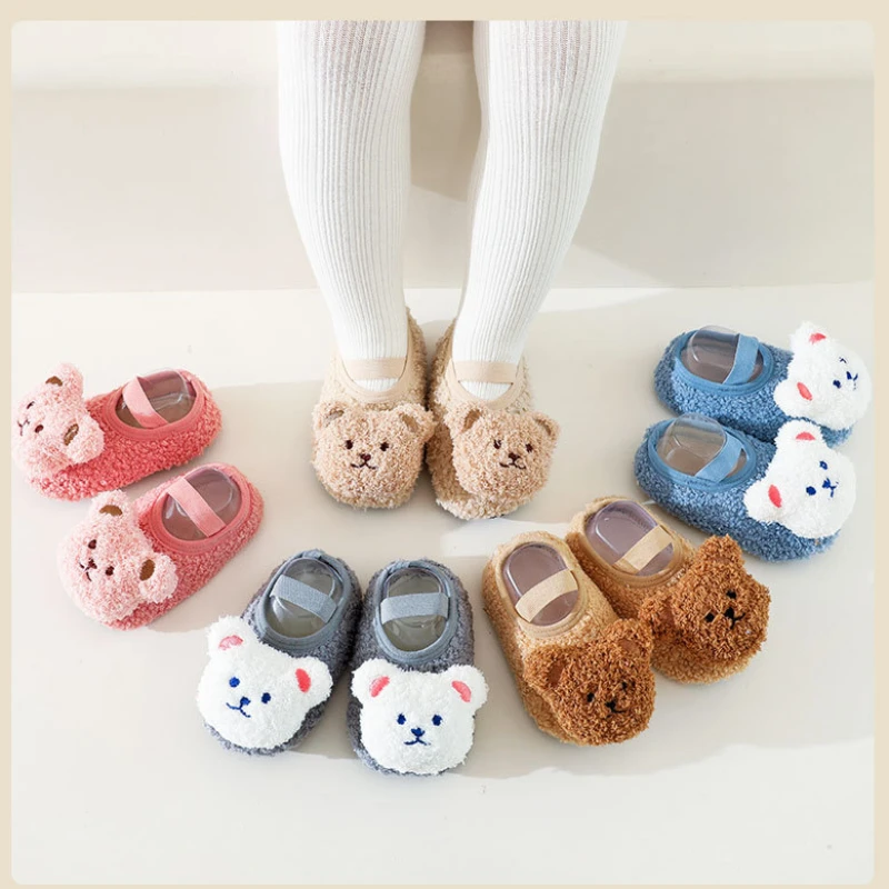 Floor Socks Plush Kawaii Cartoon Bear Shoe Socks for Newborn Infant Toddler Indoor Sox 0 To 3 Years