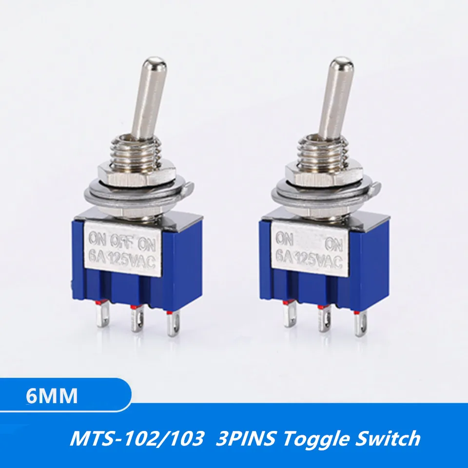 10 Buah/Banyak Biru Mini MTS-102 3-Pin SPDT ON-ON 6A 125VAC Mini Toggle Switch MTS-103 3-Pin ON-OFF-ON