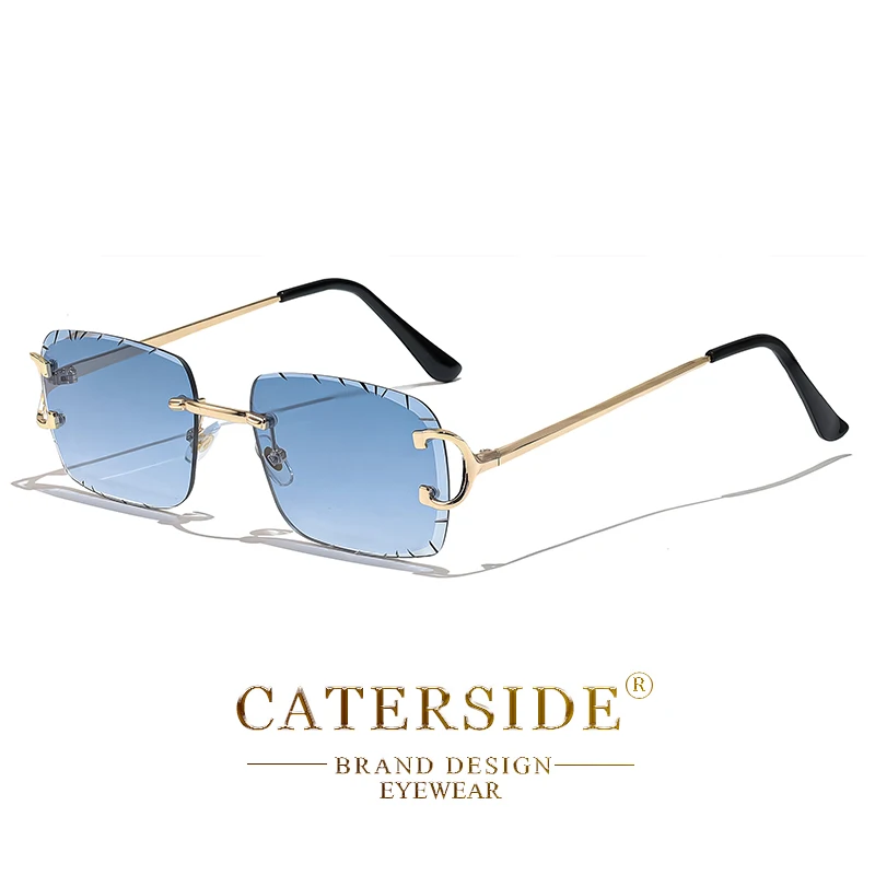 CATERSIDE Randlose Quadratische Sonnenbrille Männer Kupferickel Mode Punk Gradienten Sonnenbrille Vintage Trendy Kleine Rahmen Brillen UV400 – Detail 15