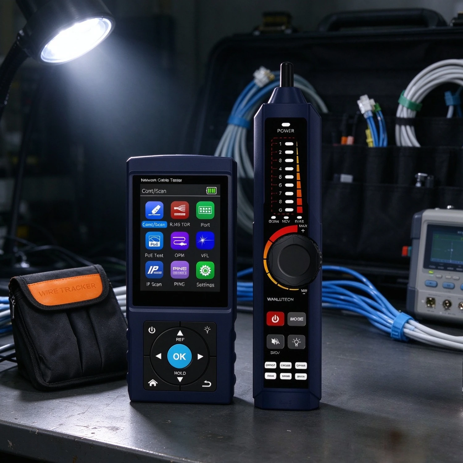 Multifunction LAN Network Cable Tester  PoE Detection, Port Flashing,IP Scan, PING,Optical Power Meter Visual Fault Locator