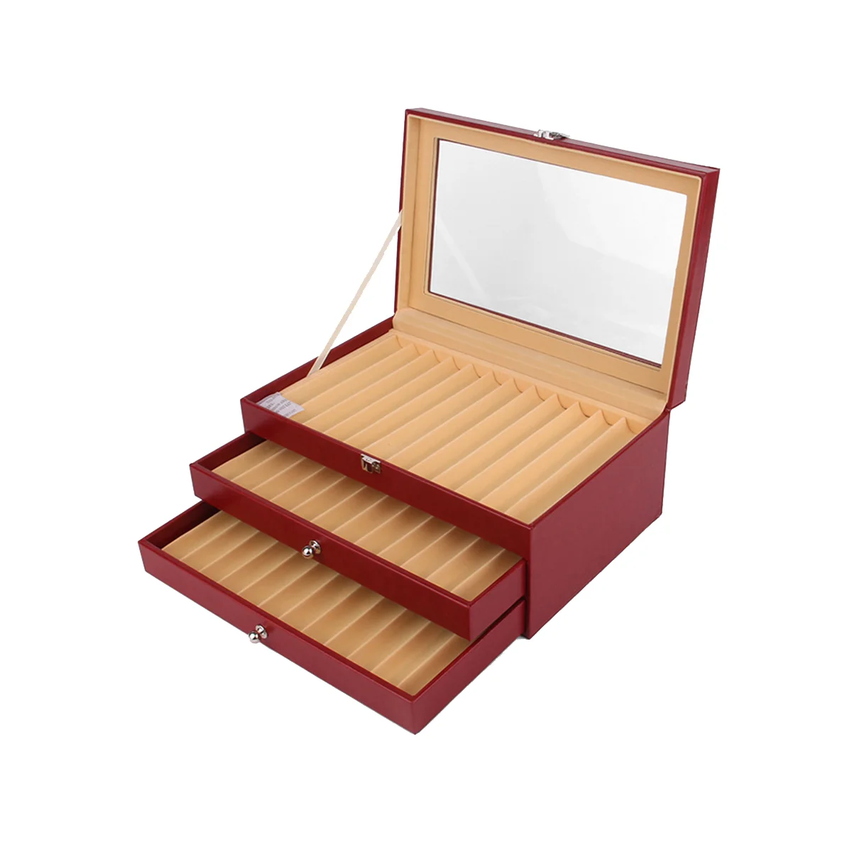 36 Slots Wooden Pen Display Storage Box Luxury 3 Layer PU Pen Case Glass Window Fountain Case Pen- Organizer