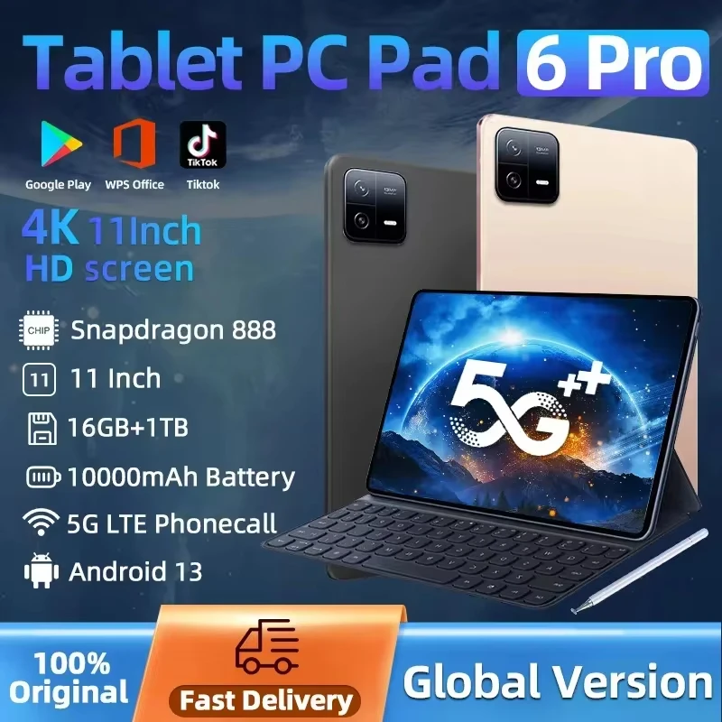 

2024 Original Global Version Xioami Pad 6 Pro HD 4K Android 13 Snapdragon 888 11inch 16GB+1TB 10000mAh Tablet PC 5G WIFI Mi Tab