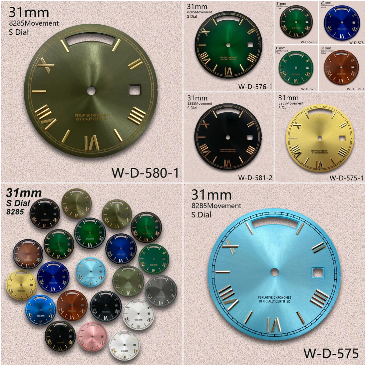 31mm S Dial Day And Date Roman Numerals Dial Fit 8285 Movement Sunray High-Quality Dial Watch Modification Accessories