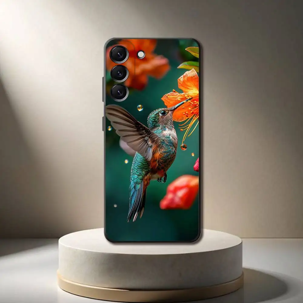 Funda de teléfono Hummingbird Art para Samsung Galaxy A 73,72,51,53,52,71,22,5G,Note,J7,8,9 funda negra suave