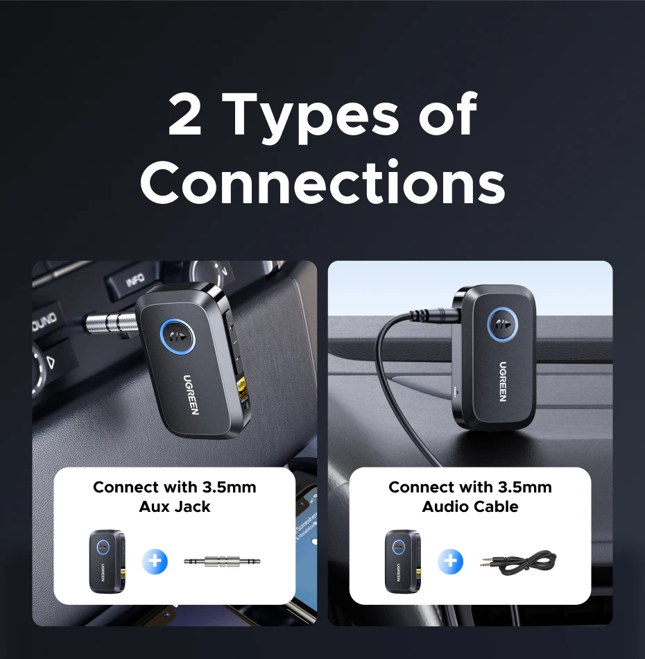UGREEN Bluetooth 6.0 5.4 Car 3.5mm AUX Jacks for Car Speakers Audio Music Hands Free Bluetooth 5.3