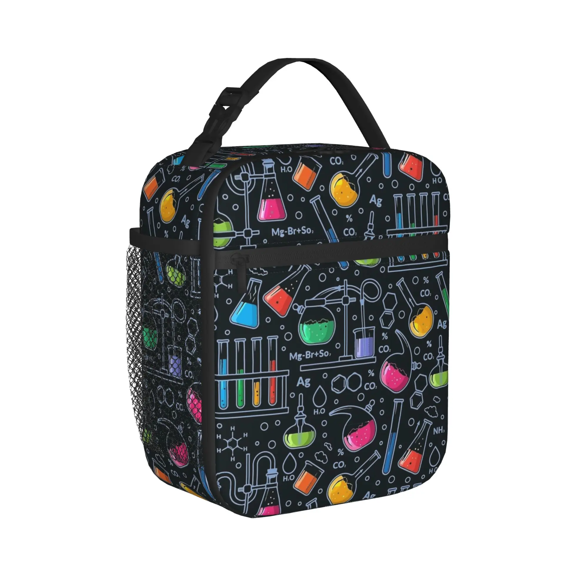 Chemistry Lab Science Equipment Pattern Lunch Bag Picnic Lunch Box For Men  Thermal Lunch Bags Oxford Portable Zipper Cooler Bag