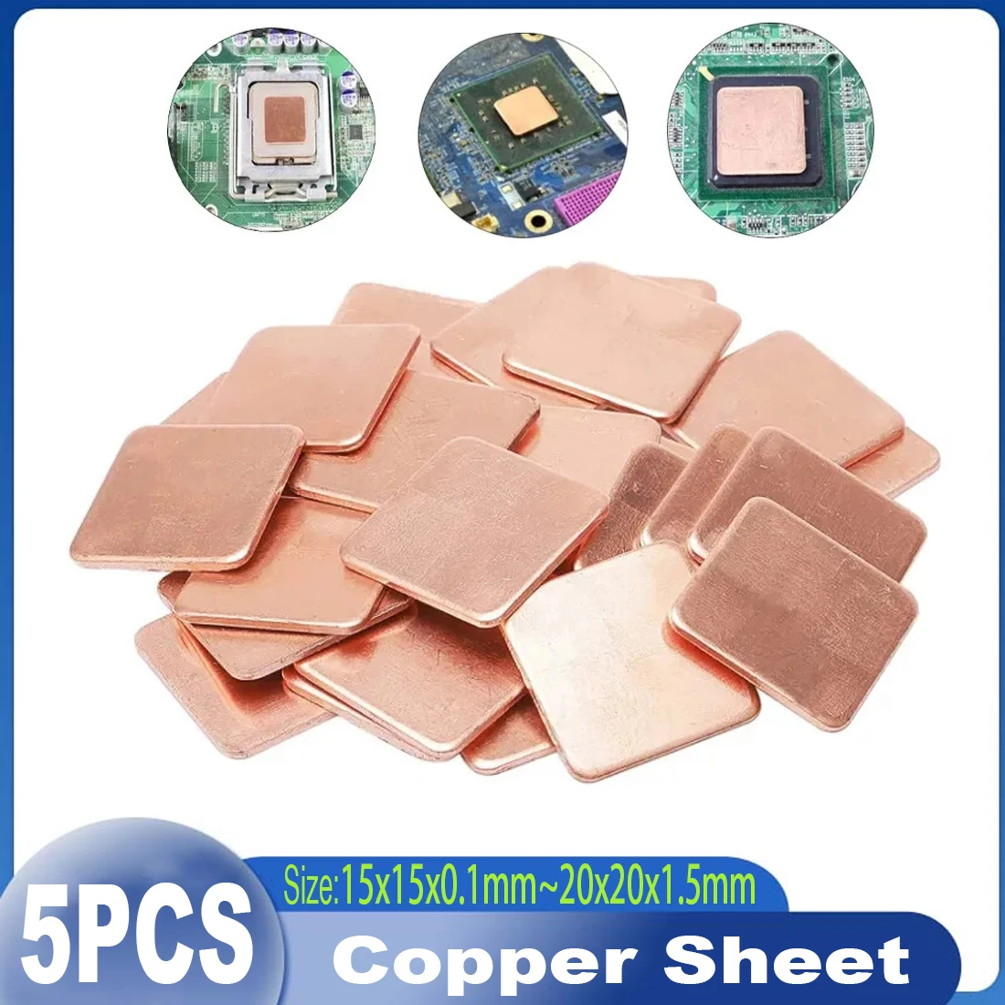 5Pcs 15x15mm 20x20mm Laptop Copper Sheet Plate Strip Shim Thermal Pad Heatsink Sheet For GPU CPU VGA Chip RAM Cooling