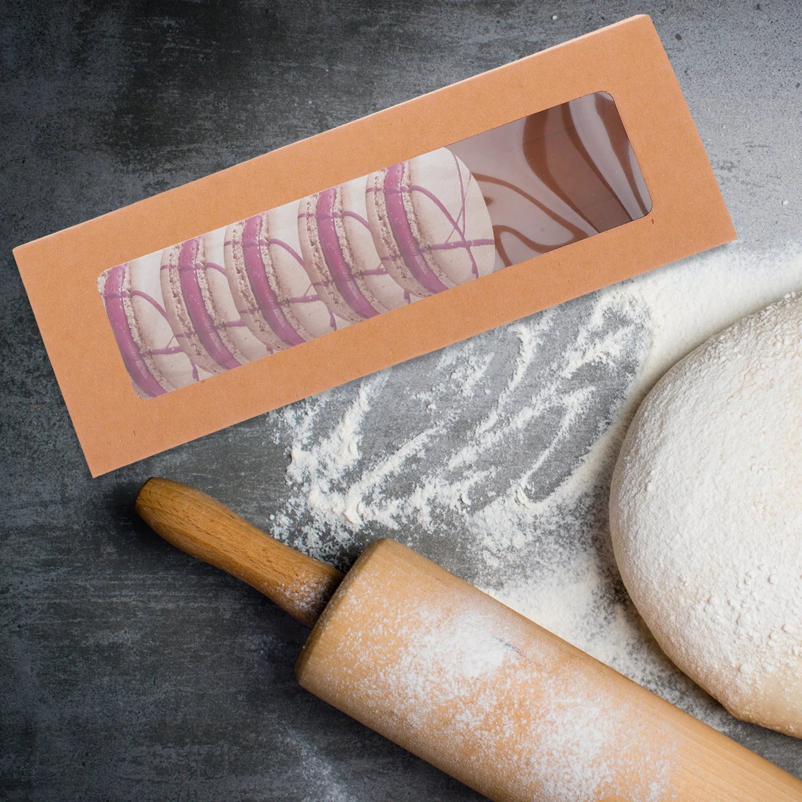 

10Pcs Kraft Paper Dessert Macaron Boxes Clear Window Drawer Pastry Packaging for Cookies Bakery Wedding Party Treat Container