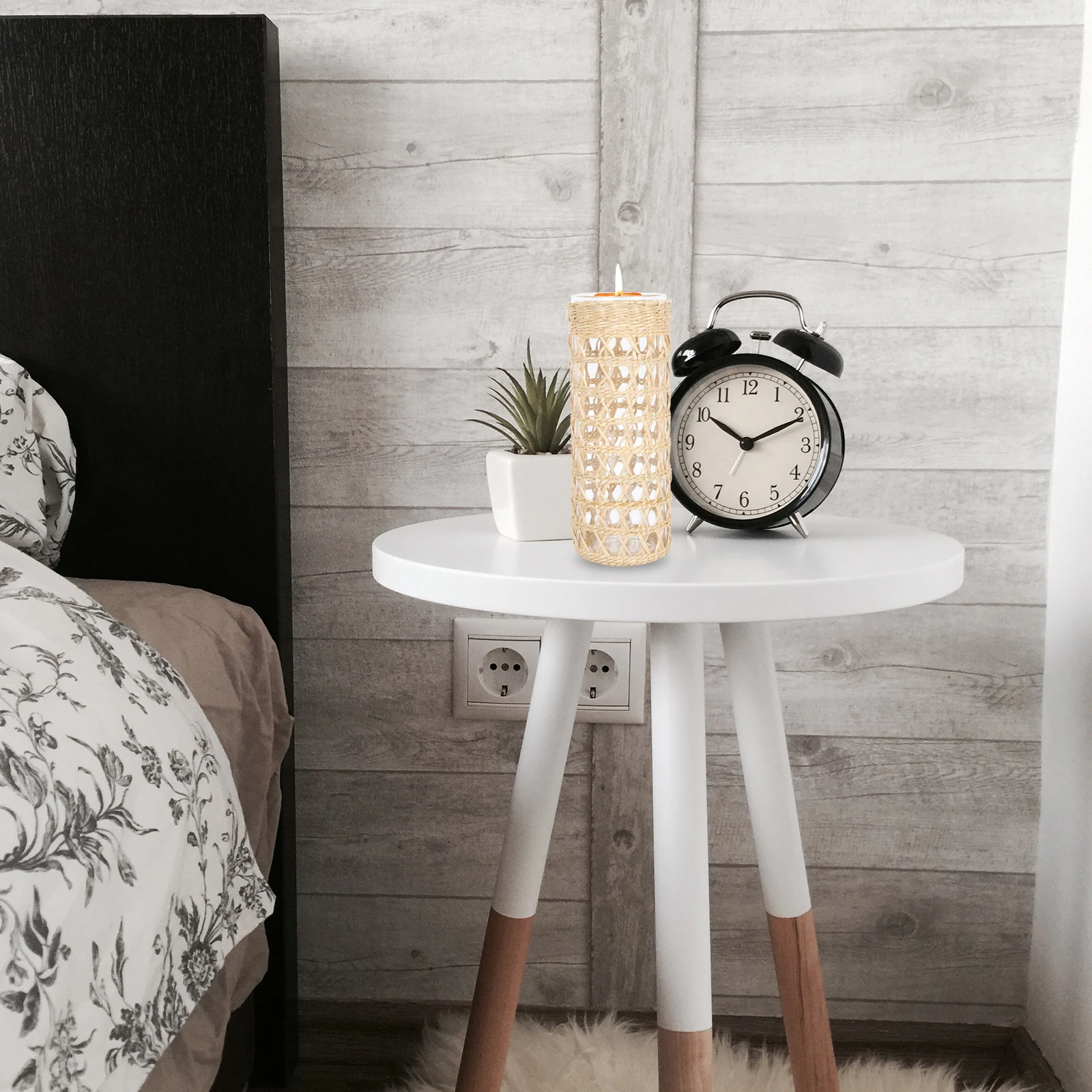 

Straw Weaving Aromatherapy Glass Holder Cup Vintage Style Home Decor Wedding Party Tealight Container