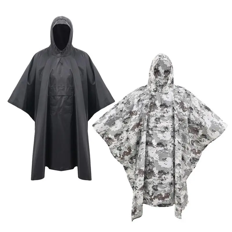 Hooded Rain Poncho 3-in-1 Waterproof Camping Poncho For Adults Pocketed Raincoat For Outdoor Safety Reusable Rain Poncho For