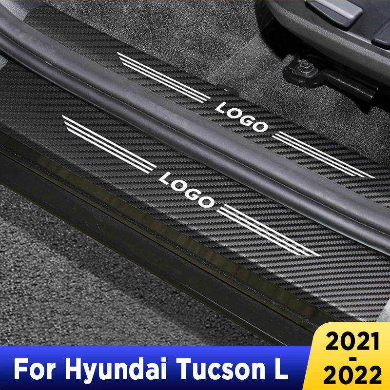 For Hyundai Tucson L 2021 2022 Auto Tailgate Guard Door Sill Pedal Carbon Fibre Texture Accessories Leather PU Styling Car Trim