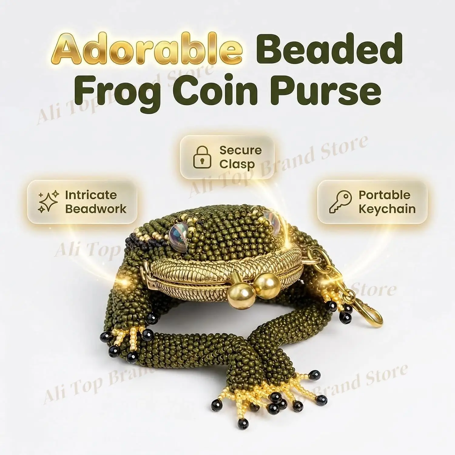 New HOT Handmade Beaded Frog Coin Purse with Kiss Lock Portable Mini Vintage Cute Change Pouch Metal