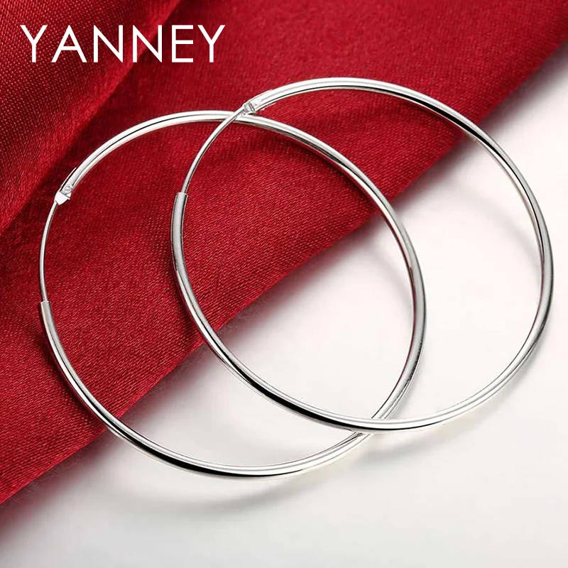 

Hot Sale Silver Color 50/60MM Simple Round Hoop Earrings For Women Fashion Charm Jewelry Hip Hop Circle Earrings