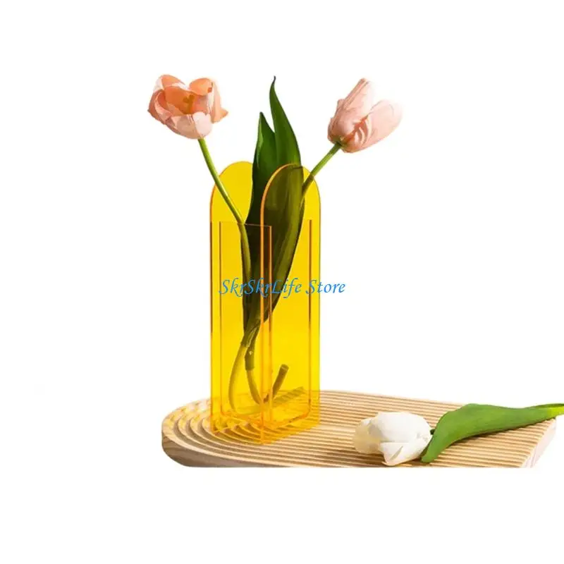 E65E Decorative Hydroponic Plant Stand Shatterproof Clear Acrylic Vase For Living Room Bedroom Home Flower Arrangement
