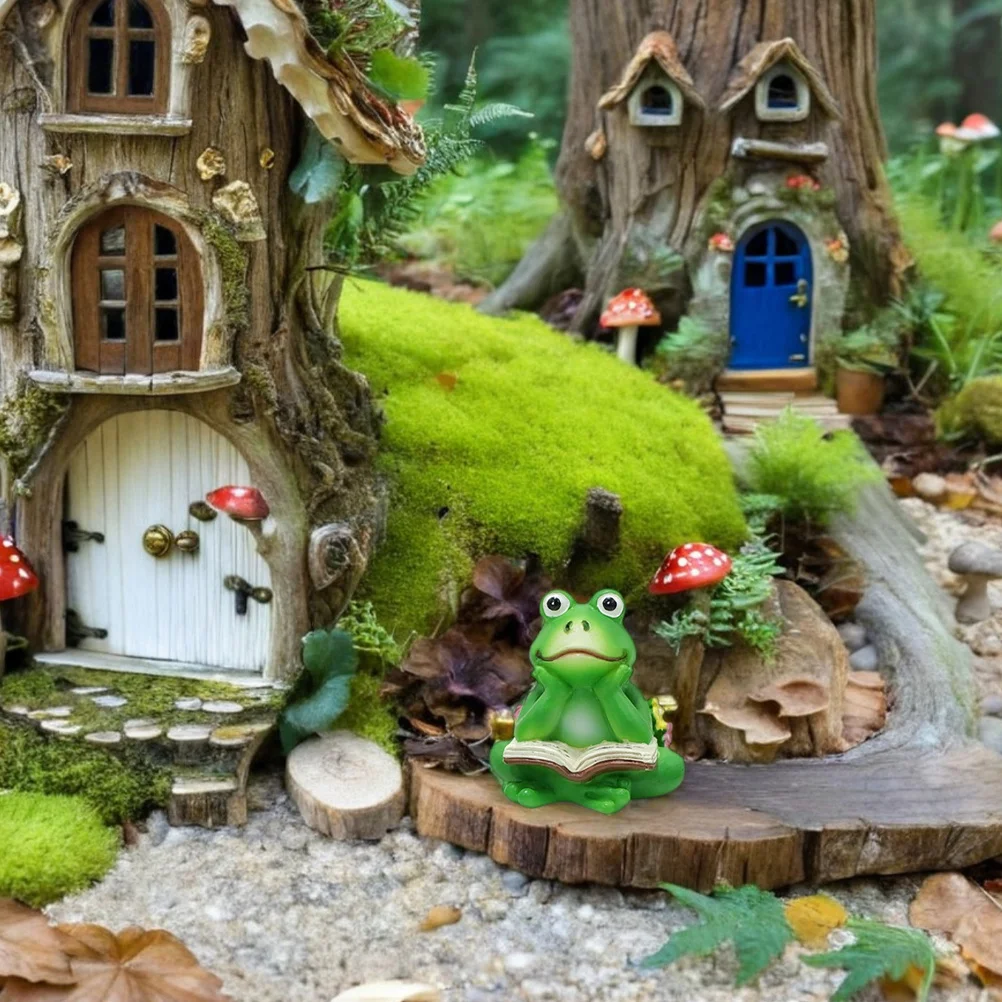 3 قطعة قراءة كتاب الضفدع تمثال الراتنج مصغرة الحيوان حديقة ديكور اناء للزهور قدم زارع دعم سطح المكتب الديكور في الهواء الطلق