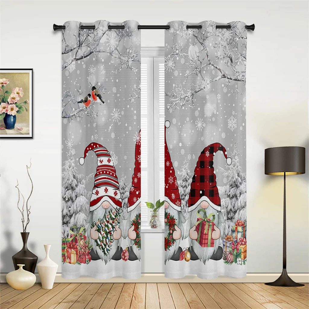 Christmas Home Decor Curtains Christmas Tree Snowflake Gift Box Curtains 2Pcs Living Room Bedroom Balcony Kitchen Window Decor