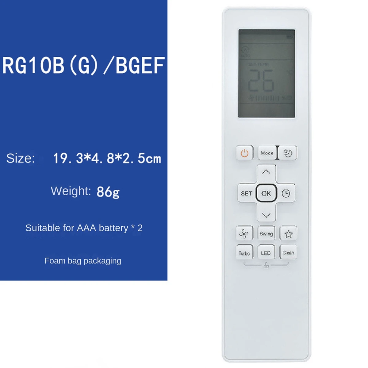 RG10B(G)/BGEF for Midea Air Conditioner Remote Control RG10B(K1)/BGEFU1