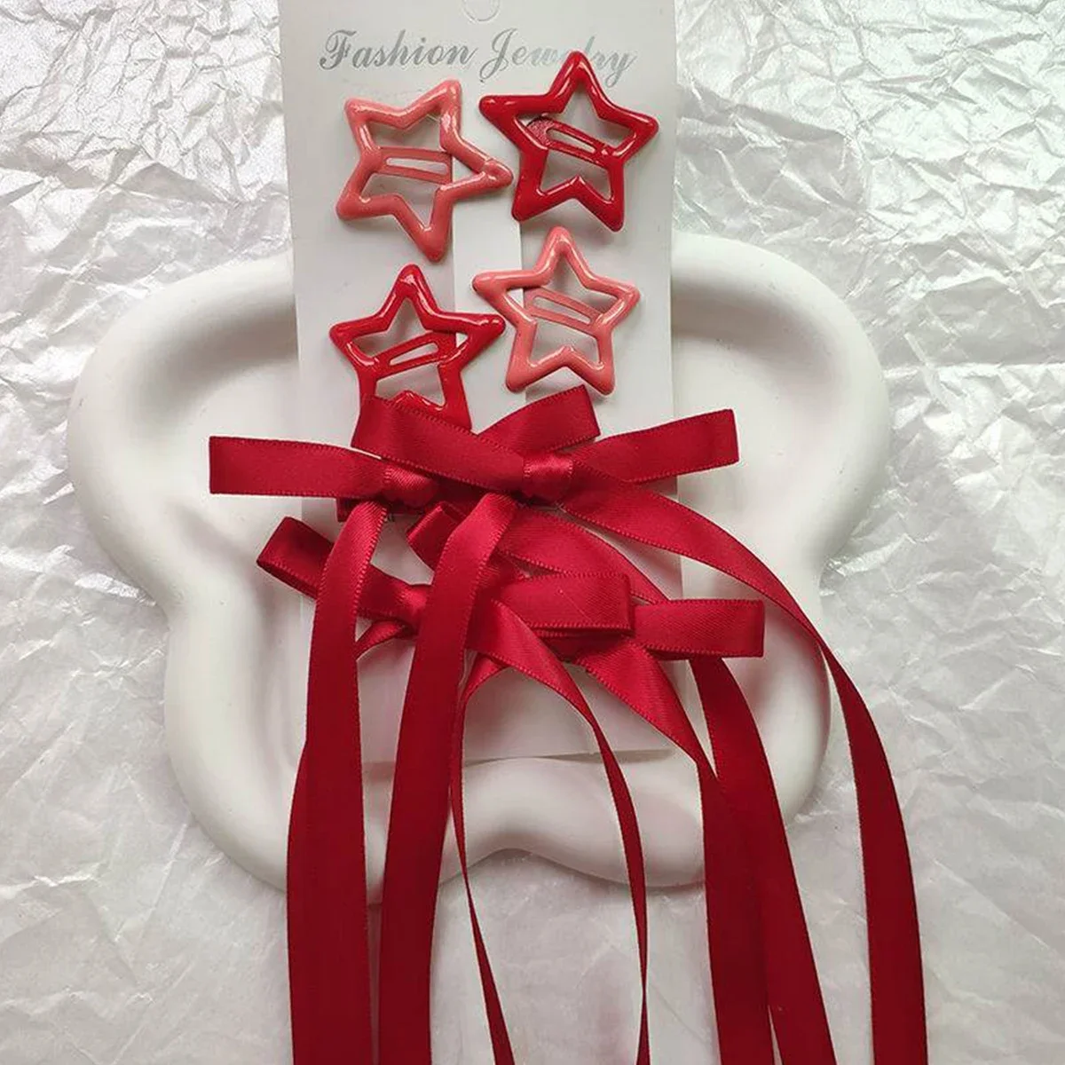 مجموعة مكونة من 6 قطع من إكسسوارات الشعر النسائية، مجموعة مرصعة بالنجوم والقوس، مشبك شعر بشريط على شكل فيونكة على شكل باليه، شريط ذيل حصان مزدوج Br