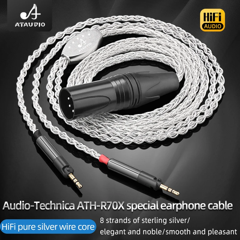 ATAUDIO HiFi Headphone Cable 8 Strands Pure Silver Core Audio-Technica ATH-R70x Earphobne Cable for R70x