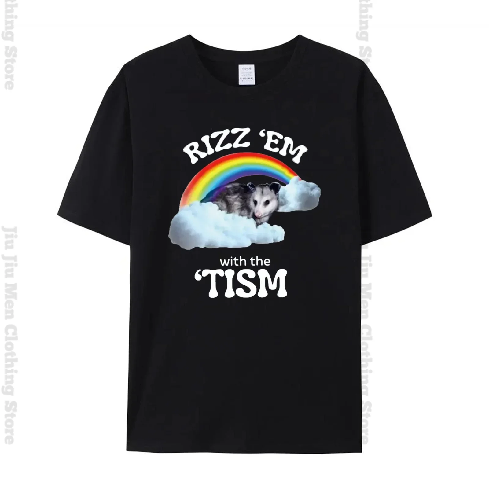 Rizz Em With The Tism T-shirt Autism Fun Opossum Meme Autism Gift T-shirt Neutral Casual O-neck T-shirt Extra Large