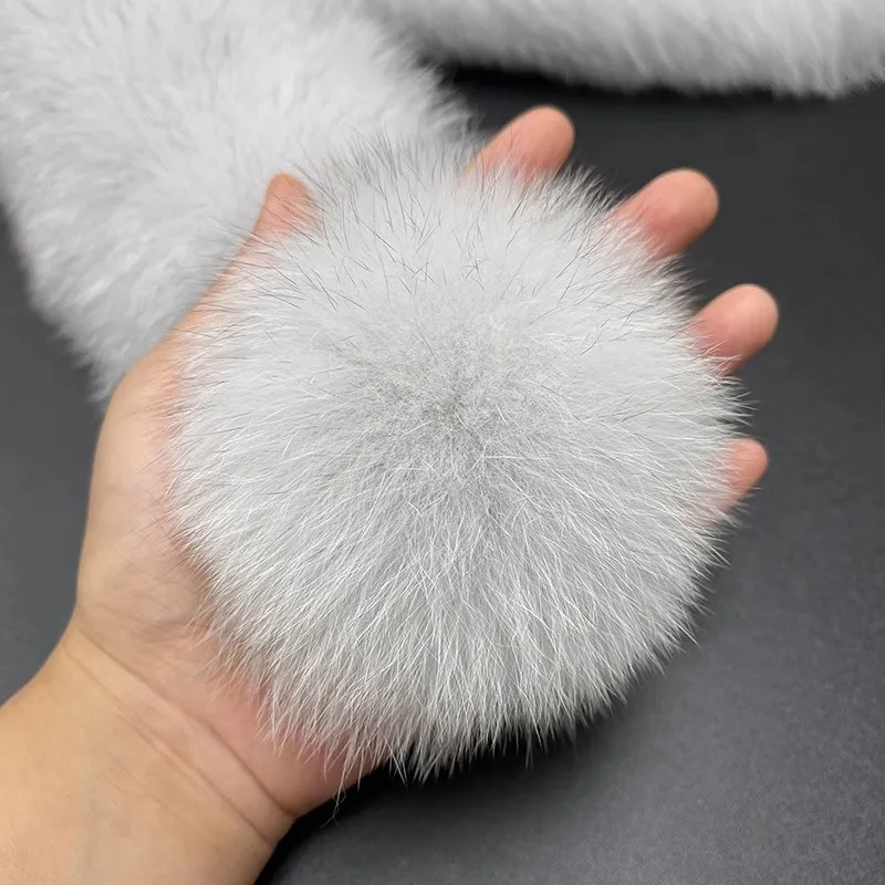 New double-sided fur Fox fur bib girl winter fur ball  real fur  warm fur collar long fur scarf Luxurious atmosphere