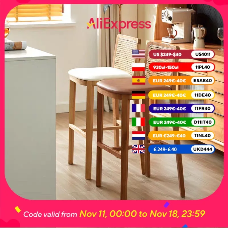 

Cushions Back Bar Stools Nordic Rattan Wooden Design High Bar Stools Dining Island Vintage Sgabello Cucina Alto Home Furniture