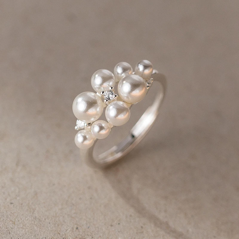 

New Vintage Exquisite Pearl Zircon Open Adjustable Ring Wedding Party Women's Fashion Jewelry Girls Luxury Finger Accessories