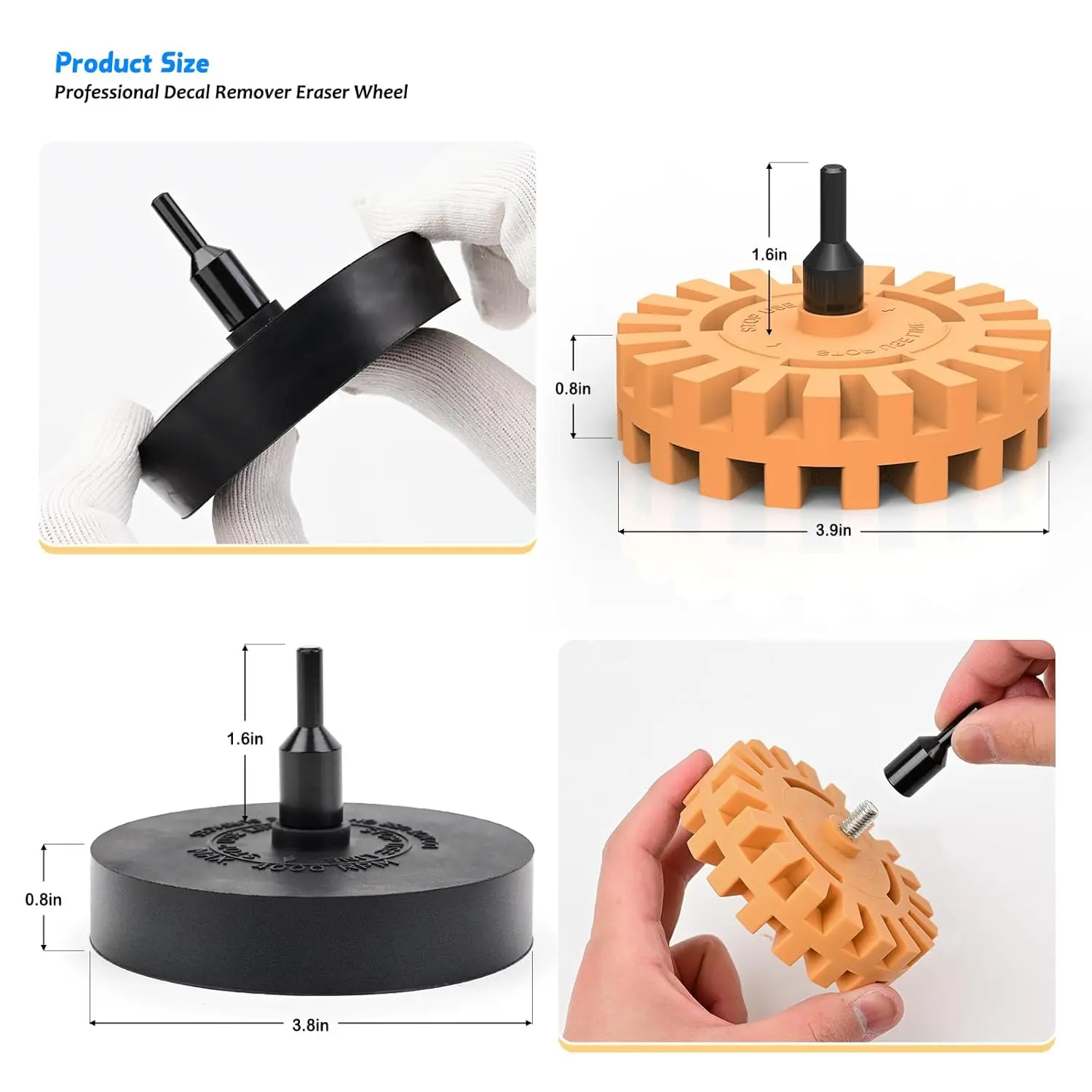 FOSHIO Rubber / Silicone Decal Remover Eraser Wheel with Drill Adapter Plastic Razor Blade Scraper Vinyl Film Glue Cleaning Tool