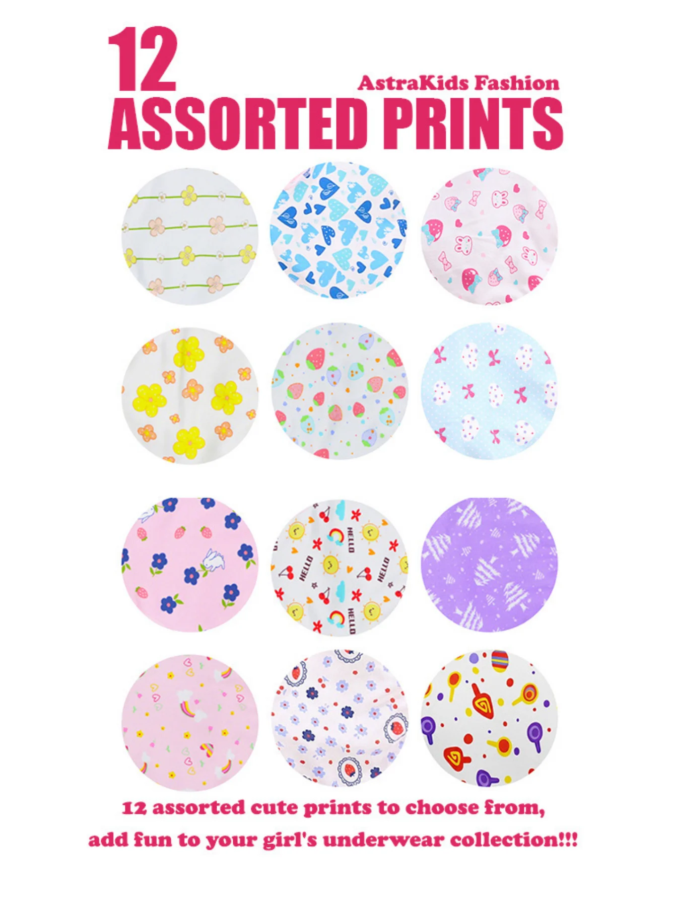 Girls Underwear Soft Micro Fiber Comfortable Colorful Print 12 Pack Girls Panties