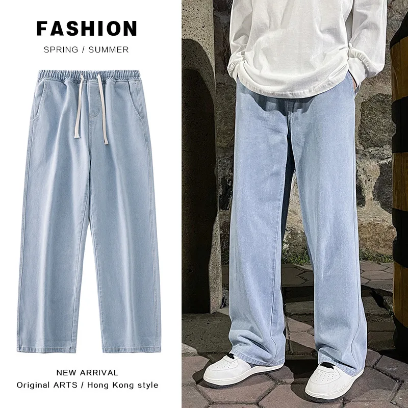 Fashion Loose Jeans Classic Straight Straight Baggy Wide Leg Trousers Street Hip Hop Pants 3XL Black Grey Blue
