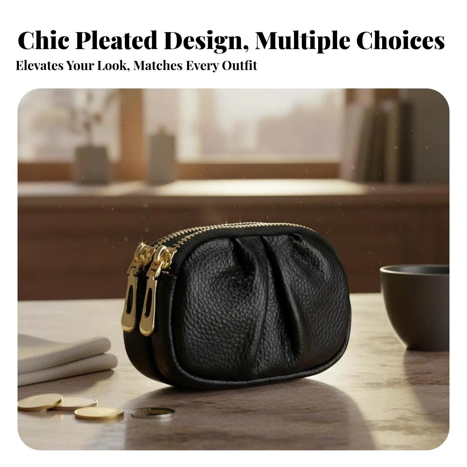 Pleated Coin Purse Small Size Mini Change Wallet Ruched Leather Wallet