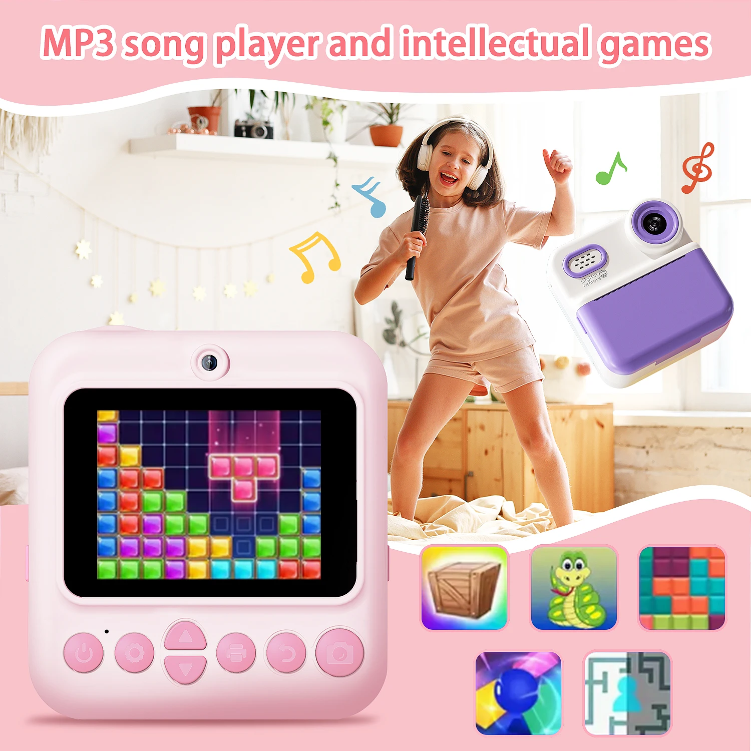 Macchina fotografica per stampante termica Y600 S5 Q5 P03 Foto istantanea portatile Stampa HD Videocamera Videogiochi Musica Regalo per bambini