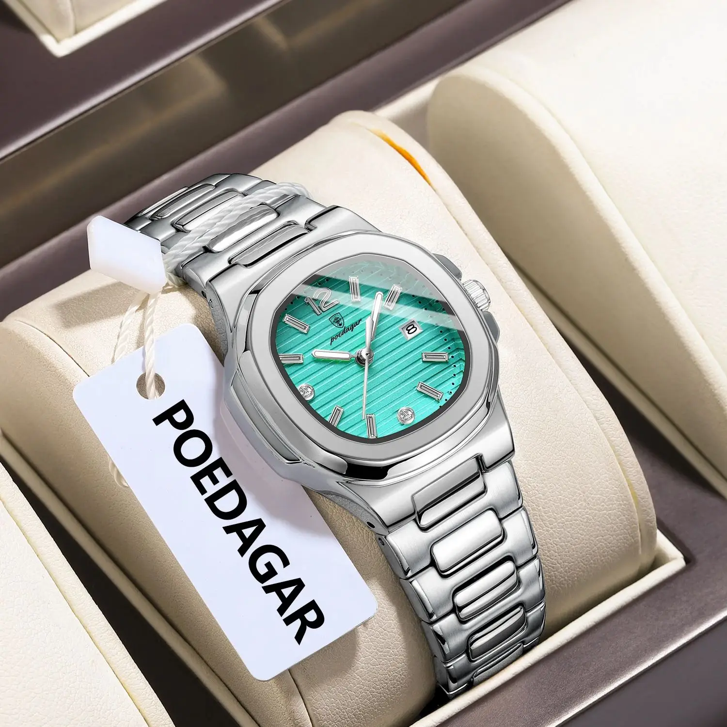 POEDAGAR ساعة نسائية أنيقة مضيئة مقاوم للماء تاريخ مربع ساعة اليد للمرأة عالية الجودة كوارتز ساعات نسائية Reloj