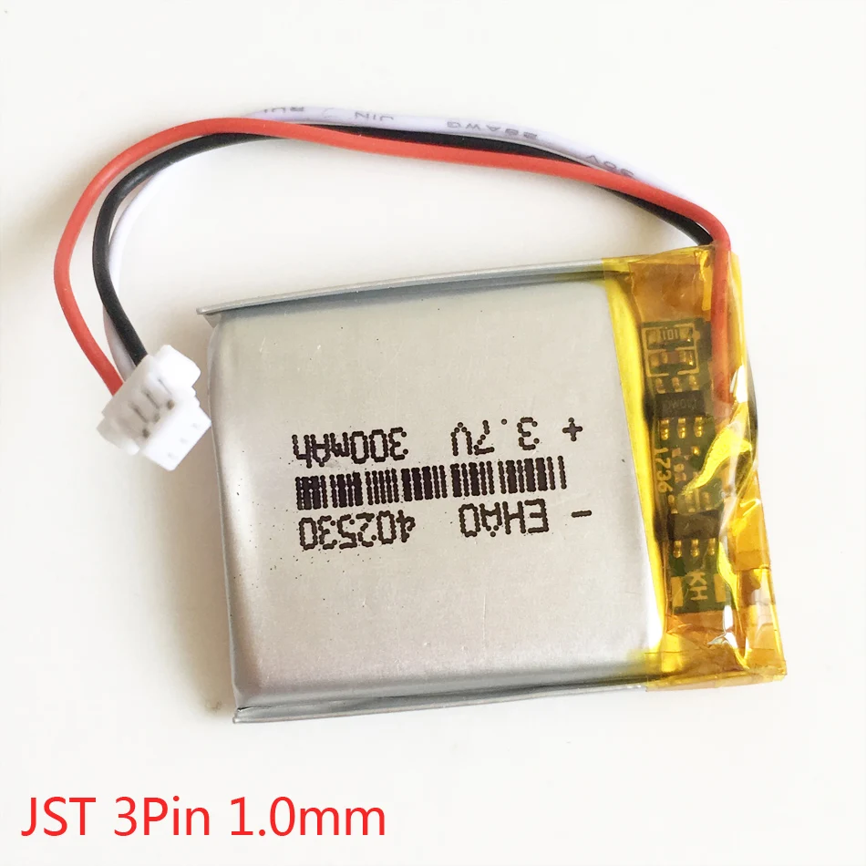 3.7V 300mAh Lithium Polymer Lipo Rechargeable Battery 402530 + JST 1.0mm 3pin Connector For MP3 GPS Bluetooth Headset Smartwatch