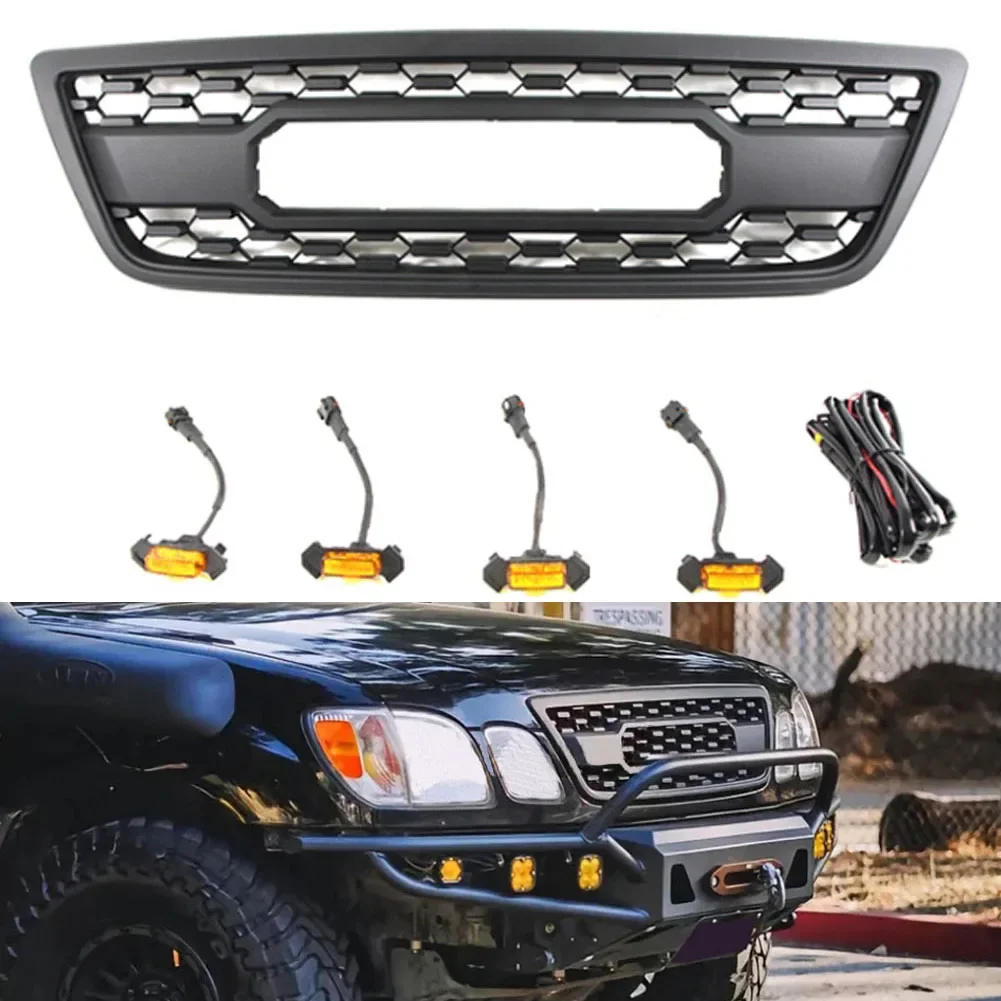 Auto Parts Front Bumper Grille With LED Lights Modified Racing Grill Fit For Lexus LX470 LX570 1998 1999 2000 2001 2002