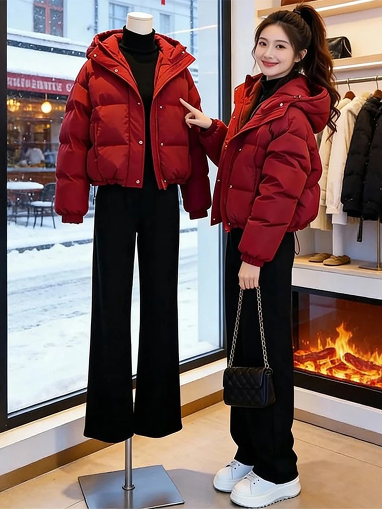 

Утепленная хлопковая куртка для женщин: новая модная повседневная модель с капюшоном, универсальная, в корейском стиле, с длинными рукавами, на молнии