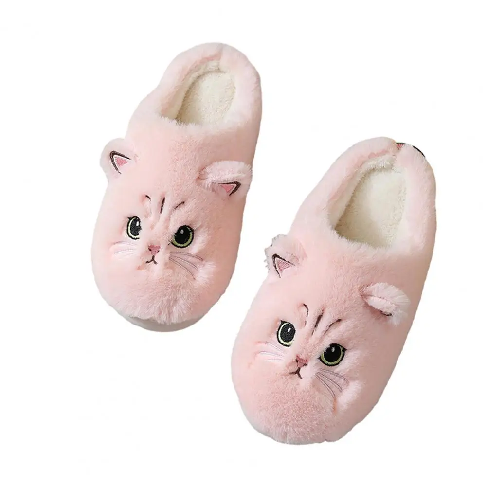 Warm Plush Slippers Cozy Cartoon Cat Winter Slippers for Women Soft Plush Furry Slides for Home Warm Comfortable Ladies Slipper