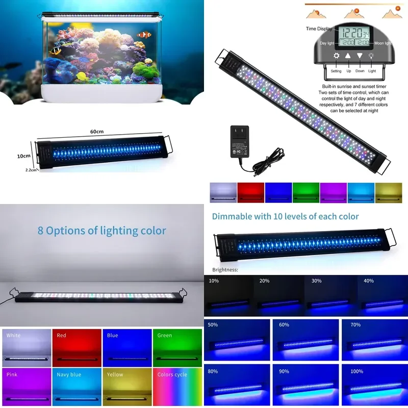 for 90cm 48W IP68 LED Aquarium Light WRGB Timer Plant Growth Lighting Expandable Programmable Fish Tank Light