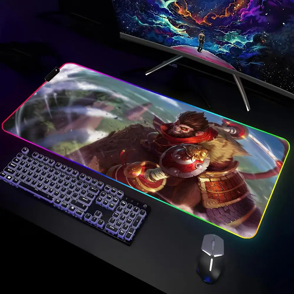 MonkeyKing Volibear Warwick Mouse Pad Gamer RGB Deskmat Keyboard Mat Gaming Laptops LED Mousepad Desk Protector Anime Mause Mats