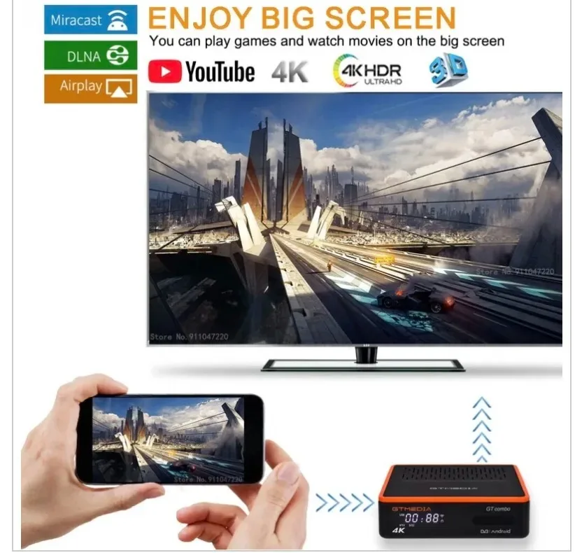 GTMEDIA GT Combo 4K 8K Android DVB-S2X/DVB-T2/Kabelowy odbiornik satelitarny Android 9.0 Smart TV box/CA Card M3u vs Mecool KT1 T2