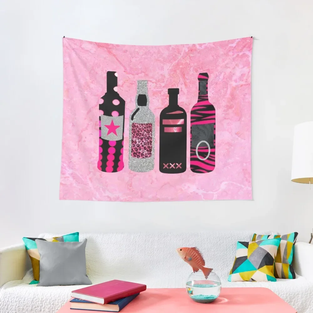 

hot pink and black alc bottles Tapestry Living Room Decoration Wall Deco Cute Room Decor Tapestry