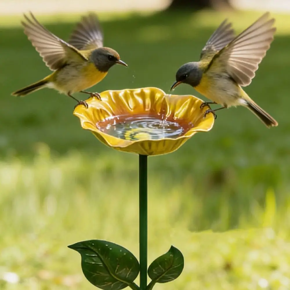 Multi-Function Insect Bird Bath Flower Shape Iron Garden Birdbath Ornamental Horticulture Flower Garden Stake Balcony