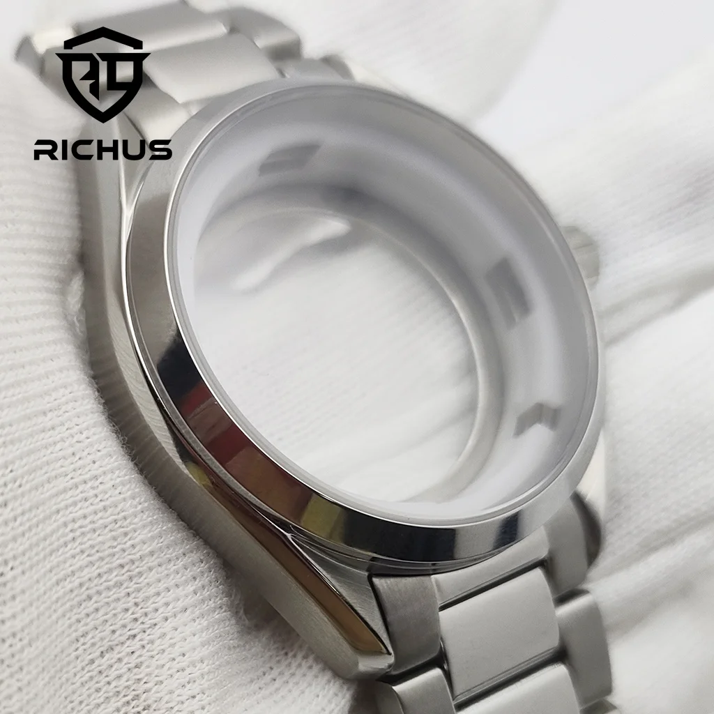 RICHUS NH35 Case 41mm Silver Watch Case Sapphire Glass Fit NH34 NH35 NH36 ETA2836 Miyota8215-DG  Movement