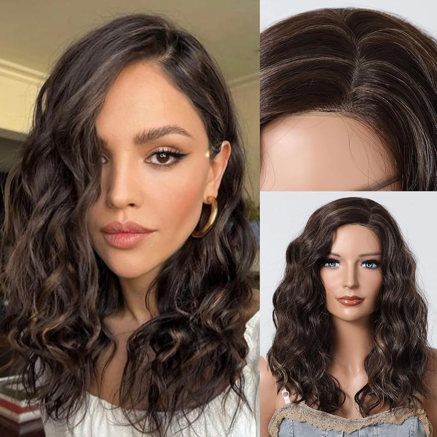 

Side Part Synthetic Lace Wigs for Women Shoulder Length Curly Wigs Black Brown With Blonde Highlights Hair Luxury Wave Curly Wig