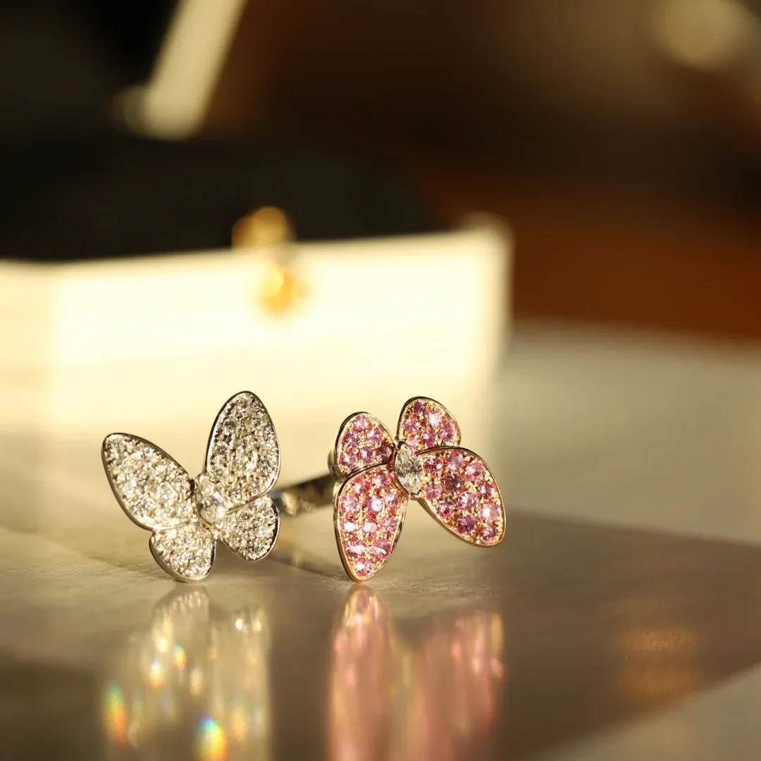 2024 Fashion Design Luxury Brand Elegant Double Butterfly Rings Exquisite Micro CZ Ladies Daily Ring Platinum Plating Jewelry